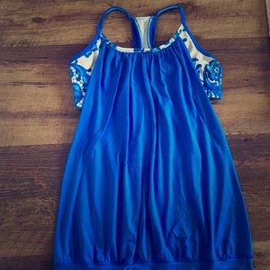 Lululemon No Limits Tank Blue and White